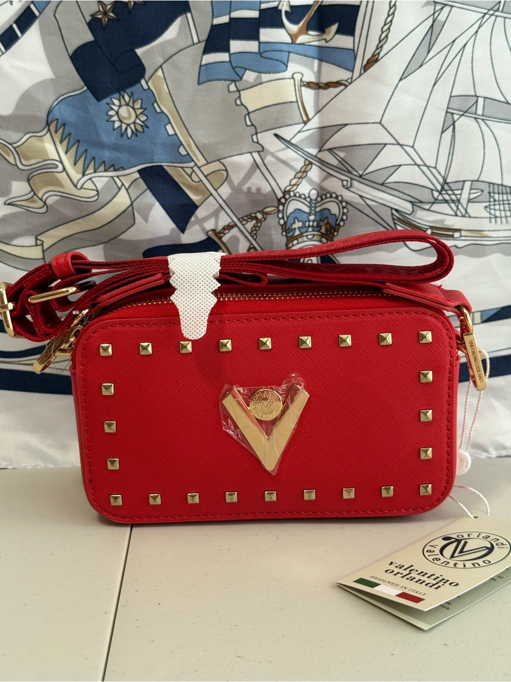 Valentino-Stylish Red Studded Crossbody Bag